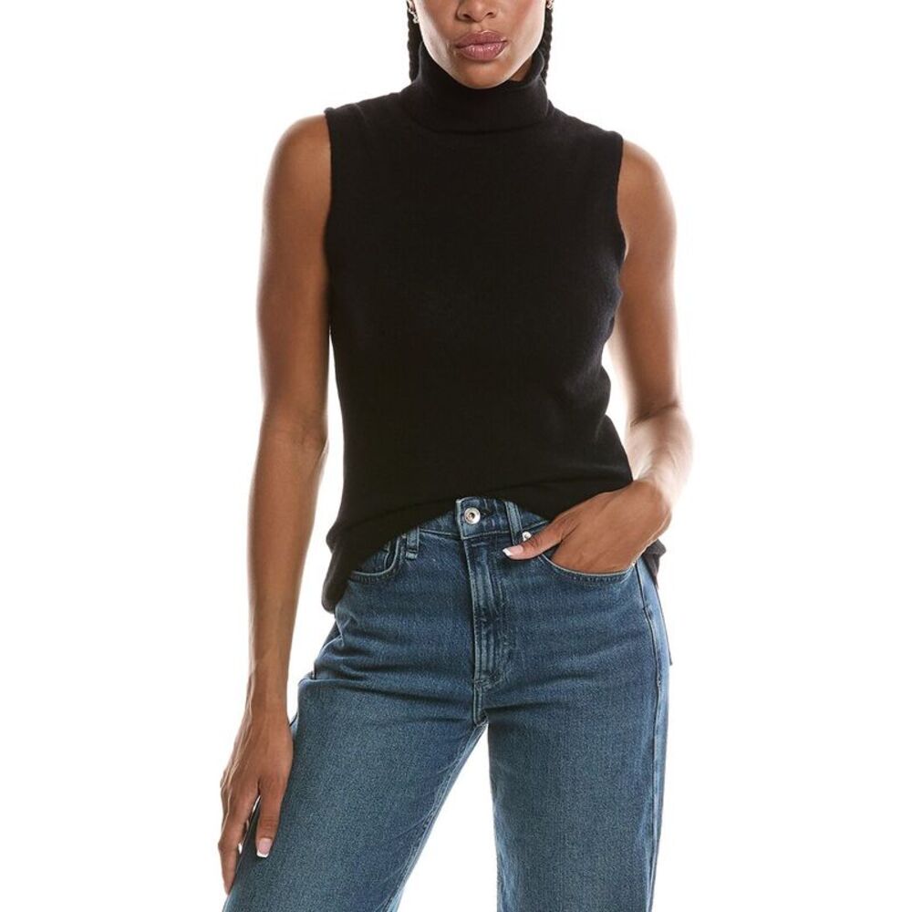 Forte Cashmere Womens Basic Sleeveless Turtleneck 100% Cashmere Sweater, Grey